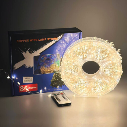 Гірлянда Мішура Xmas срібний провід, таймер, пульт ДУ 6Вт WW-2 від 220V 50m (Теплий)